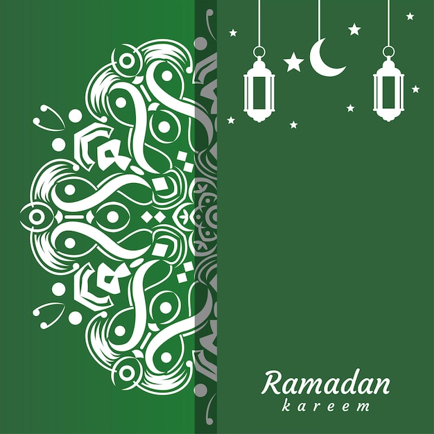 Una carta verde e bianca con un motivo ramadan e una falce di luna.