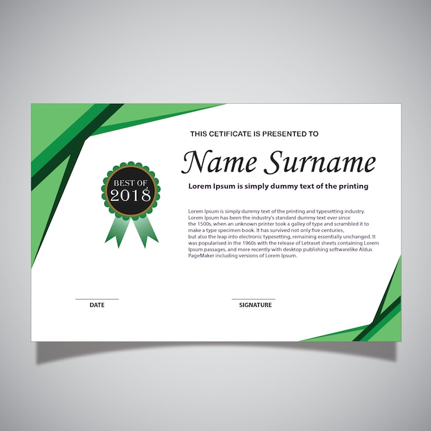 Green and white certificate card