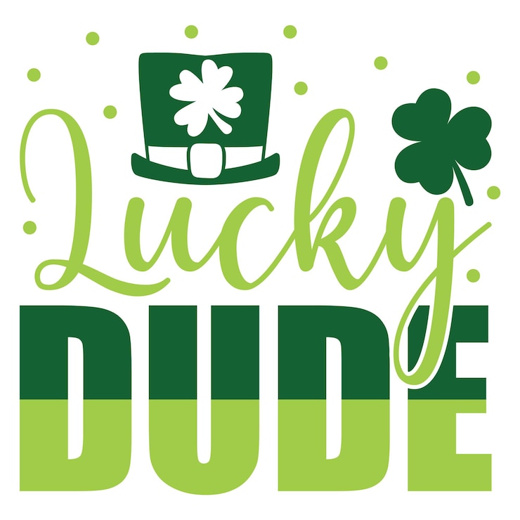 Vector a green and white lucky guy shirt with a hat and clover on it.
