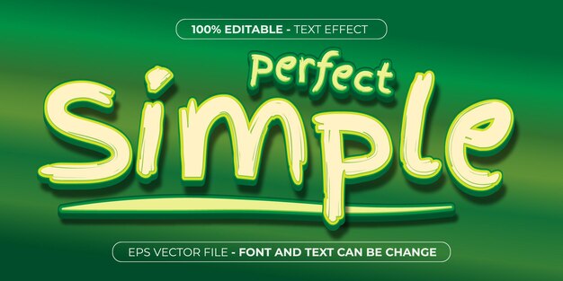 A green and white poster that says perfect simple with 3d editable text effect