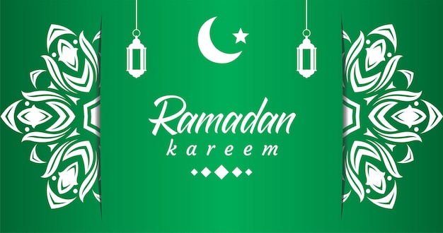 Green and white poster with the words ramadan kareem on it.