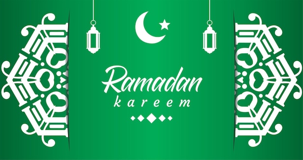 Green and white poster with the words ramadan kareem on it