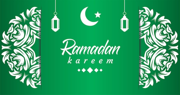 Green and white poster with the words ramadan kareem on it.