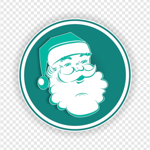 Green white round emblem silhouette of Santa Claus head element for design