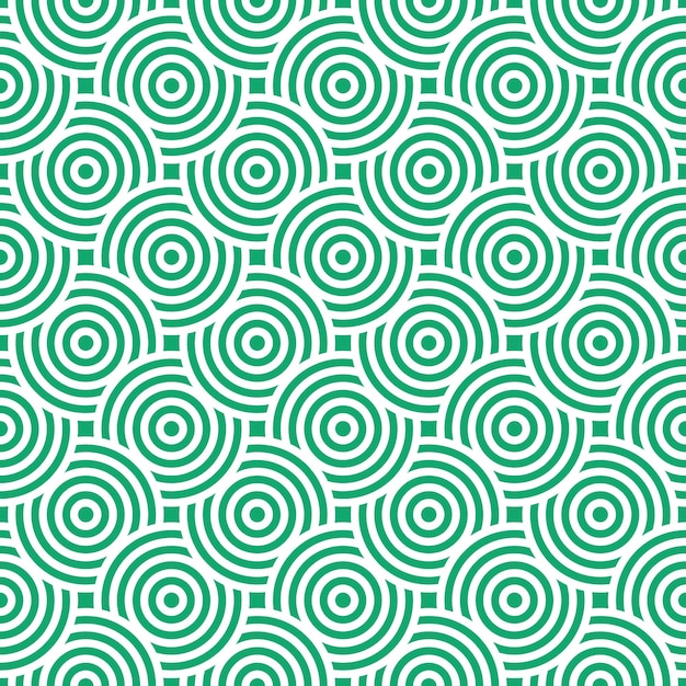 Green and white seamless japanese style intersecting circles spiral pattern