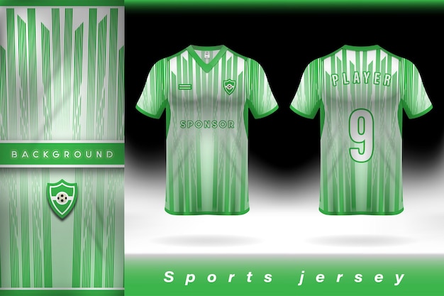 Green and white sports jersey template design