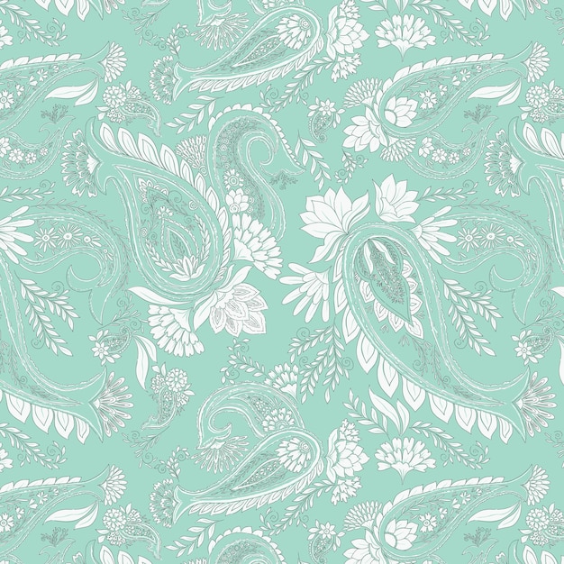 녹색과 흰색 빈티지 페이즐리 패턴