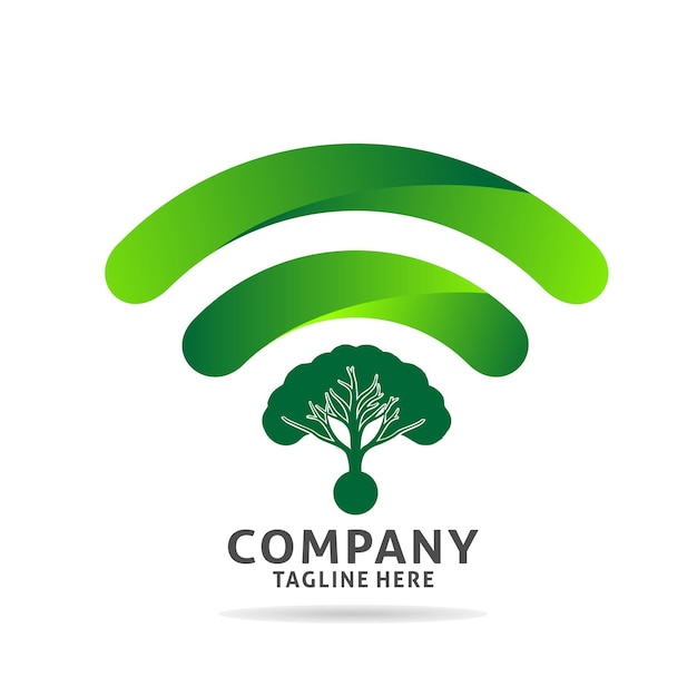 Vettore design del logo wifi verde con illustrazione vettoriale dell'albero