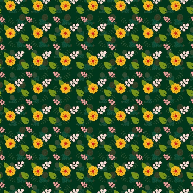 꽃과 잎의 패턴을 가진 초록색과 노란색의 꽃 패턴