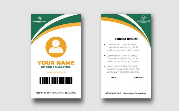 Progettazione di carta d'identità grafica verde e gialla su sfondo bianco