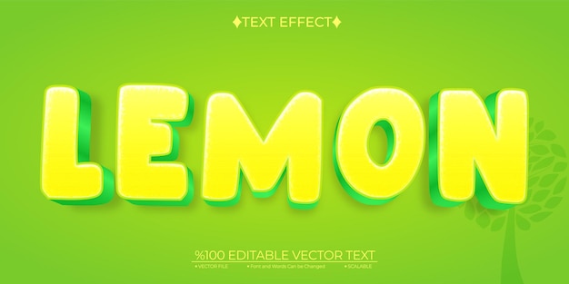 Vector green and yellow lemon editable vector 3d text effect