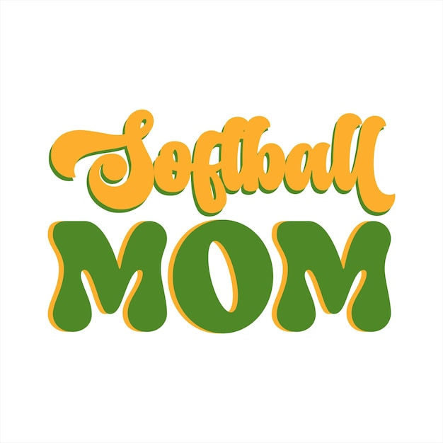 A green and yellow softball mom text with the word softball on it.