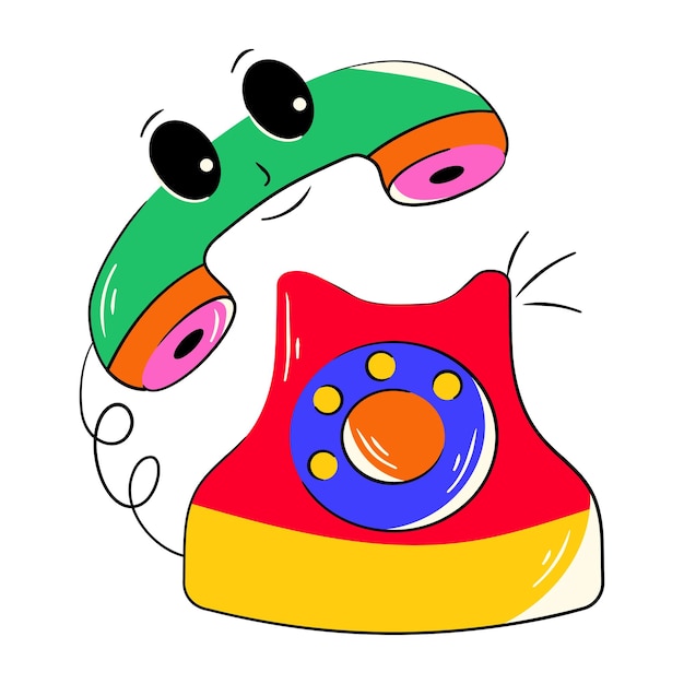 A green and yellow telephone with a red and yellow phone on it.