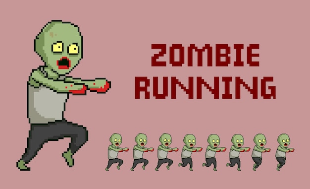 Green zombie chracter pixelart animation spritesheet ready to use run