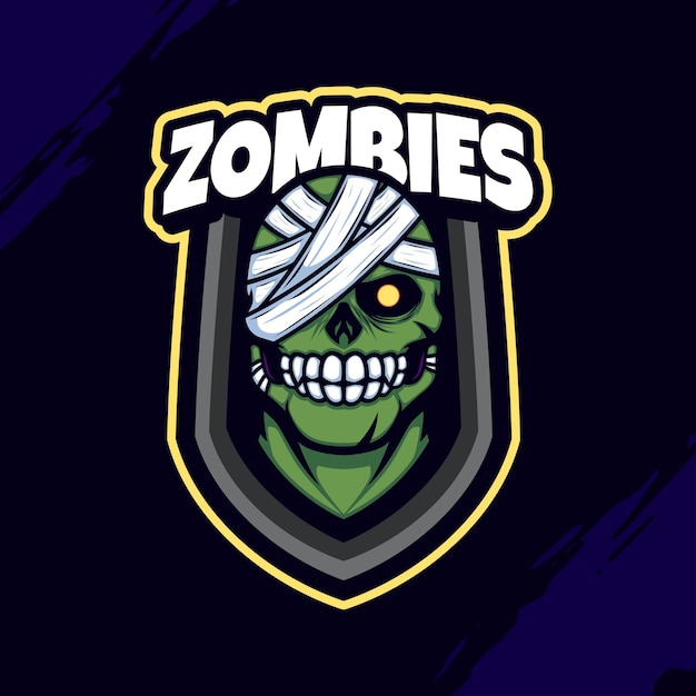 Logo della mascotte verde degli zombie avvolto in bande