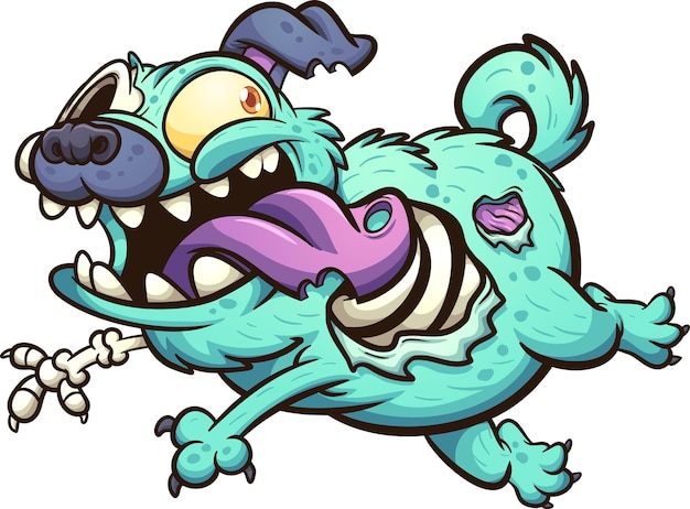 Green zombie pug dog running with tongue out