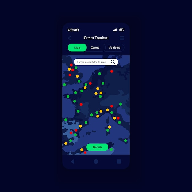 Vector green-zones representation smartphone interface vector template