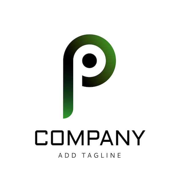 슬로건을 위한 COMPANY 공간 위의 녹색 검은색 P 로고