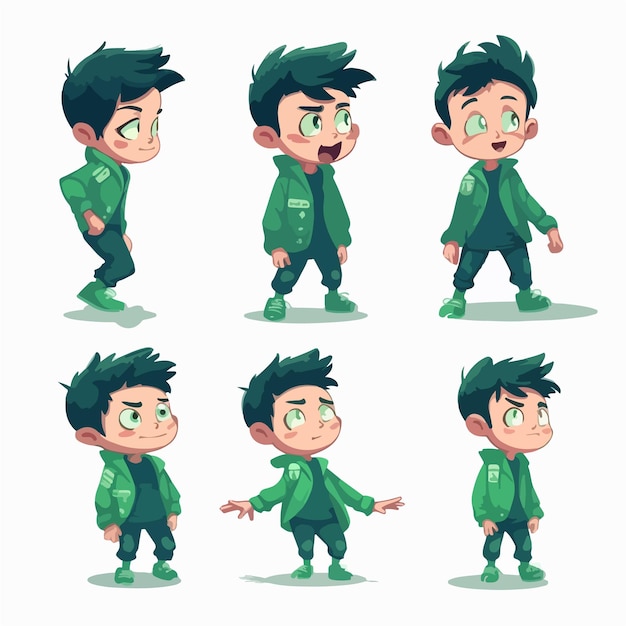 Vector greenclothed child cute kid vector pose