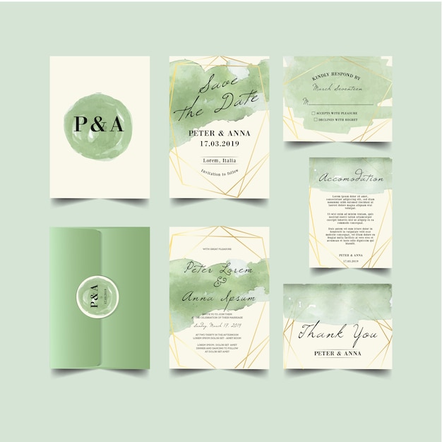 Greenery brushes splash wedding invitation