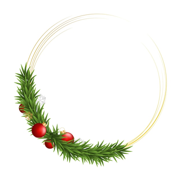 Premium Vector  Greenery christmas garland wreath merry christmas circle  border with golden line nature frame with fir branches isolated on white  background vector decoration design