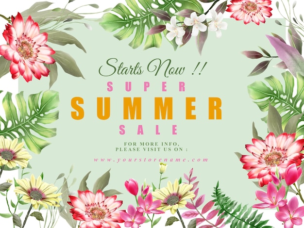 greenery floral tropical summer banner