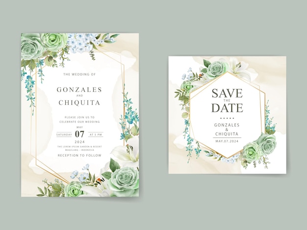 Vector greenery floral watercolor wedding invitation card