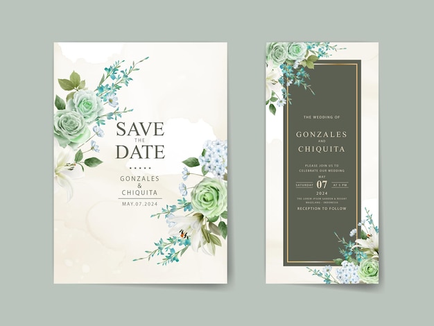 greenery floral watercolor wedding invitation card