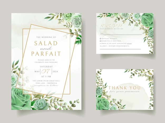 Greenery floral wedding invitation card template