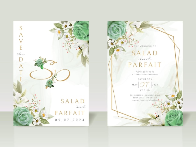 Greenery floral wedding invitation card template