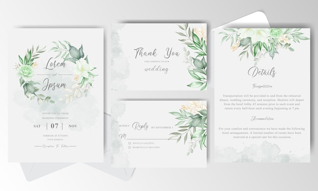 greenery floral wreath wedding invitation card with watercolor