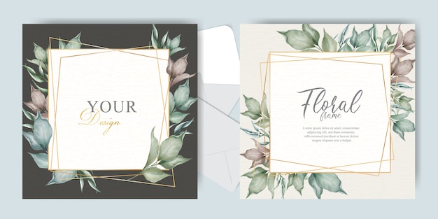 Greenery frame wedding invitation card template