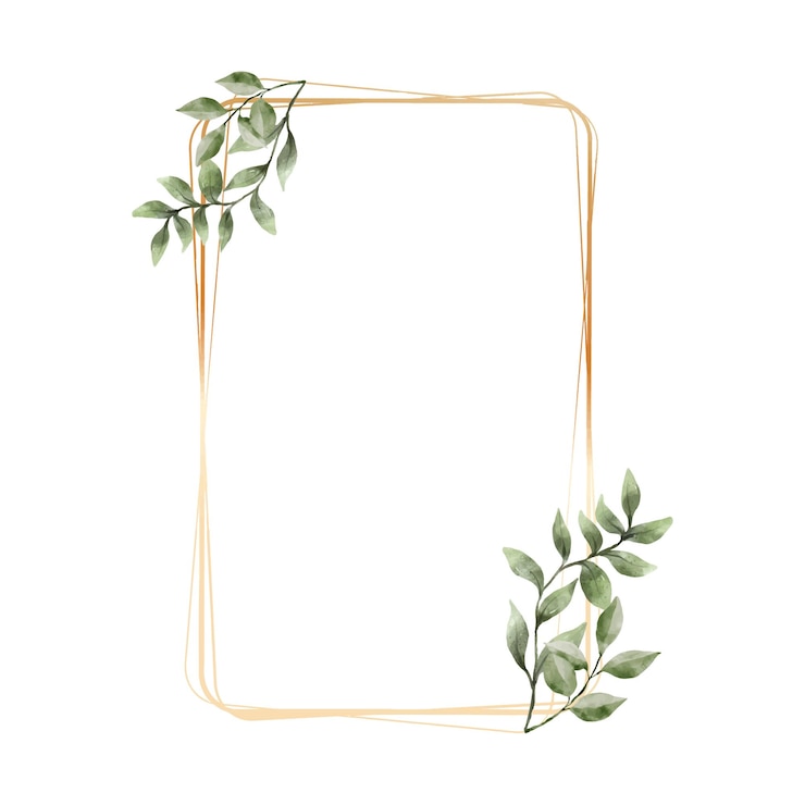 Greenery Leaf Watercolor with geometric luxury gold frame isolated on white background Natural border for wedding invitation and card vector illustration