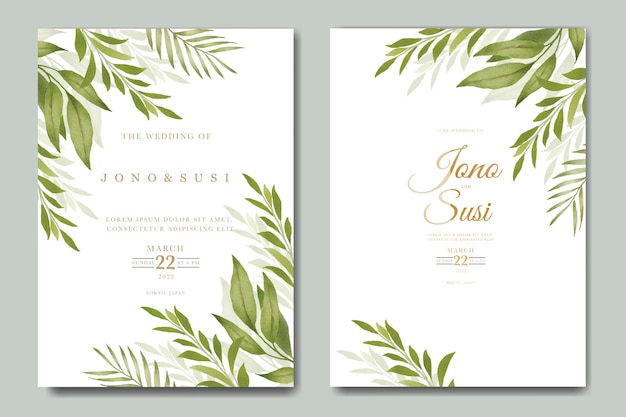 Greenery leaves watercolor wedding invitation card set