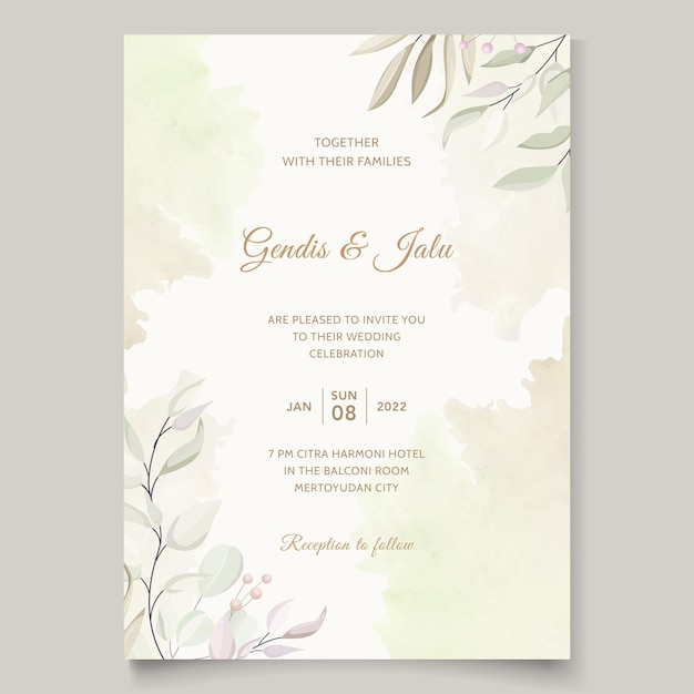 greenery leaves wedding card template