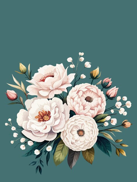 Vector greenery pose and white peony blush rose flowers vector illustration design wedding bouquets rustic