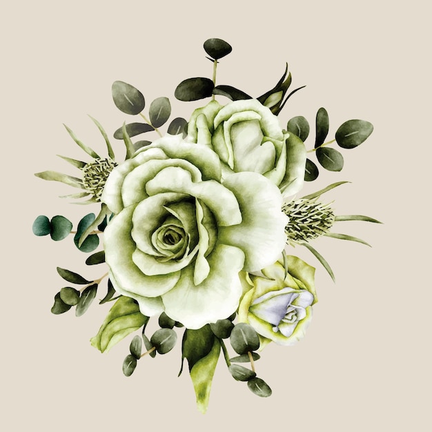 greenery roses flower bouquet watercolor