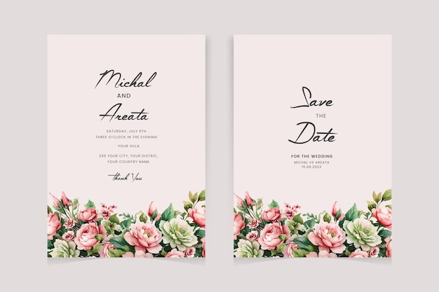 Greenery vector watercolor eucalyptus wedding invitation card set