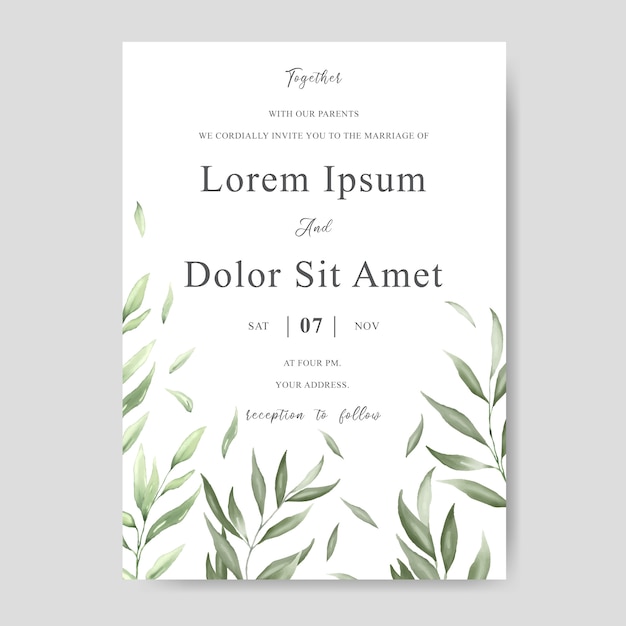 Greenery watercolor Floral wedding invitation template card 