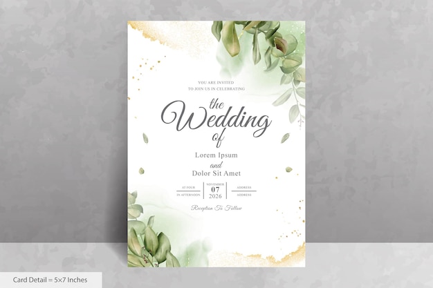 Vector greenery watercolor wedding invitation card template with hand drawn eucalyptus leaves