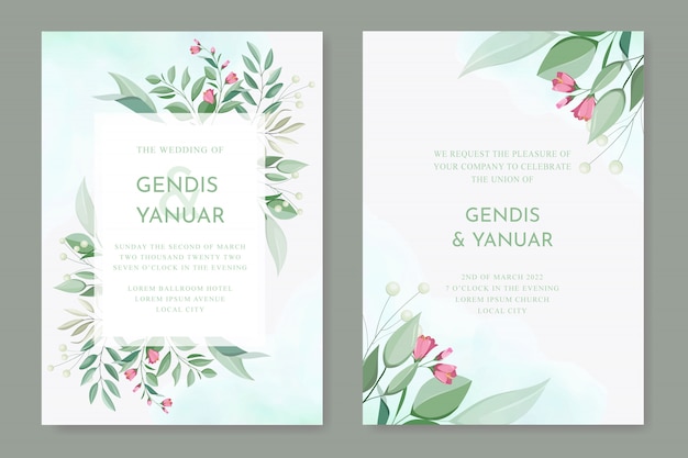 Greenery wedding invitation card template set