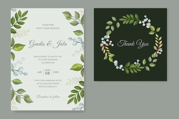 緑の結婚式の招待カードテンプレートセット