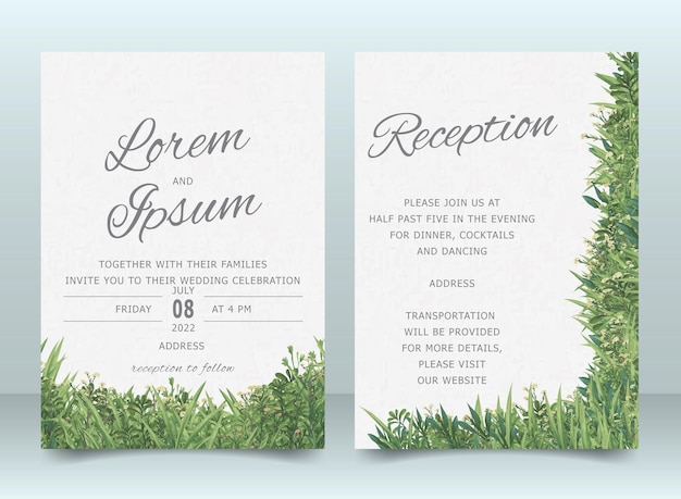 Greenery Wedding Invitation Card Template Set