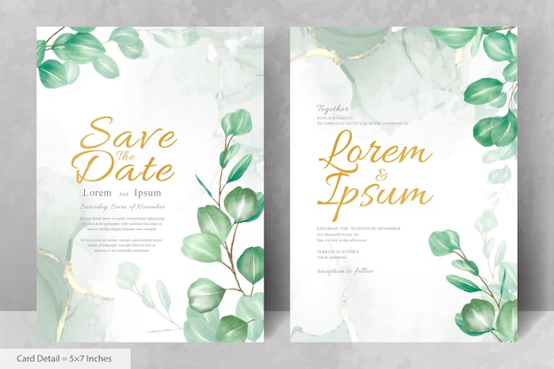 Greenery Wedding Invitation Card Template with Eucalyptus Leaves