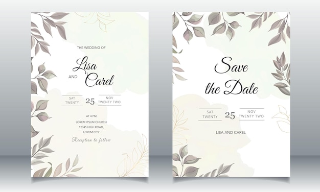 Greenery wedding invitation card template with hand drawn eucalyptus