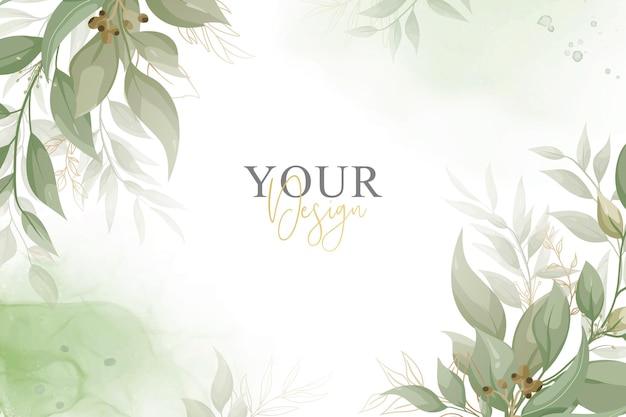 greenery wedding invitation design with elegant floral and watercolor