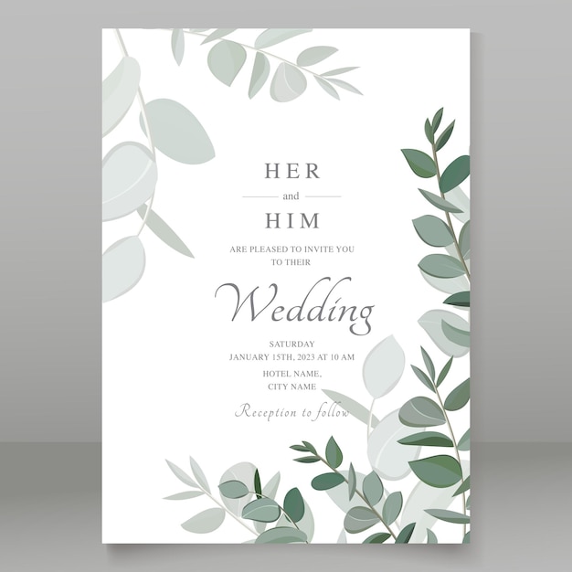 Vector greenery wedding invitation design with floral watercolor