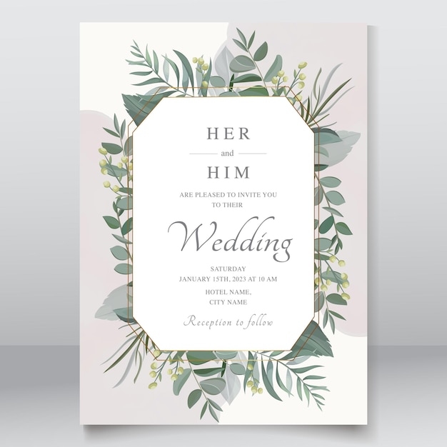 Vector greenery wedding invitation design with floral watercolor