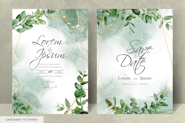 greenery wedding invitation template with hand drawn eucalyptus