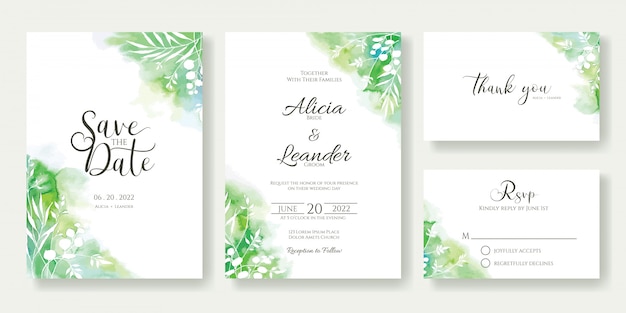 Greenery wedding invitation template.